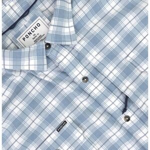 Poncho Shirt Mens 3XL Blue Plaid Flannel Long Sleeve Magnetic Pockets Stretch